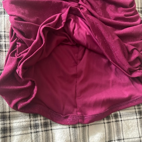 Lucy In The Sky Mauve Glitter Ruched Spaghetti Strap Body-con Mini Dress Size M - Picture 11 of 16